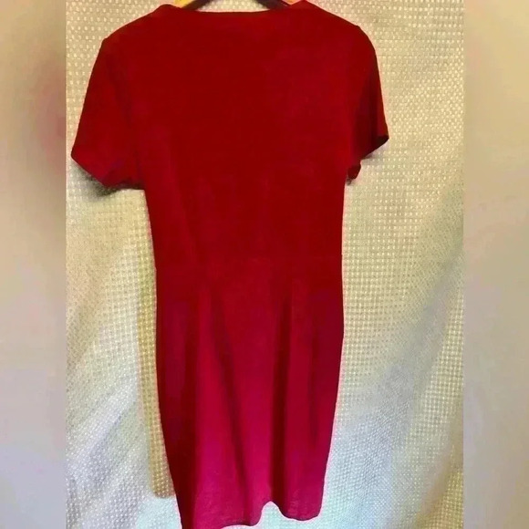 NWT! Beautiful Red Dress Oxiuly Womens V Neck, Slim Ruffle Pencil Dress Size L - Picture 10 of 11